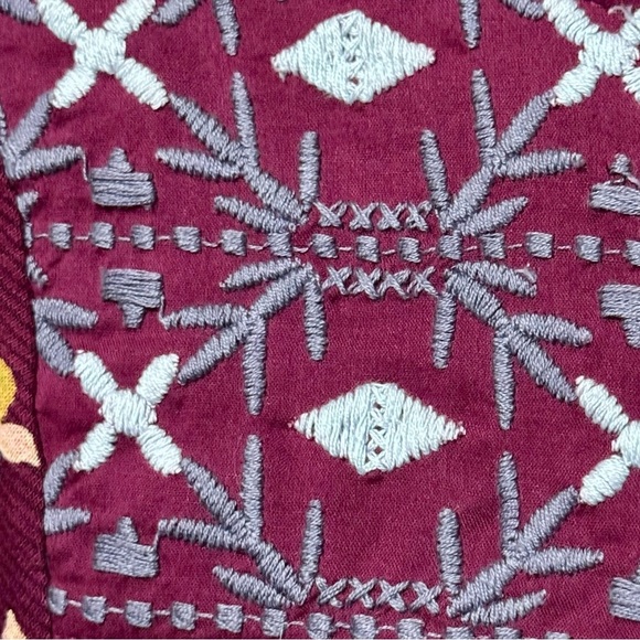 Lucky Brand Embroidered Floral Burgundy Long Sleeve Bohemian Lightweight Blouse - Picture 3 of 10